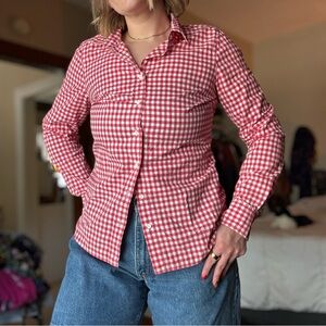 J. Crew Red and White Gingham Button Down Shirt